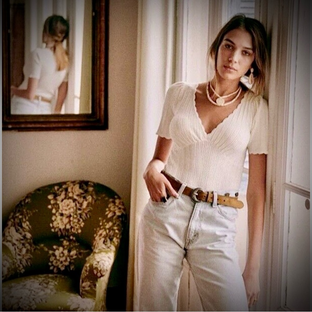 Sezane Scalloped Knit Top